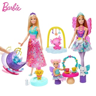 Barbie Dreamtopia ตุ๊กตาบาร์บี้ นางฟ้า ปาร์ตี้น้ำชาและเลี้ยงลูกมังกร Tea Party and Dragon Nursery Playset ของแท้