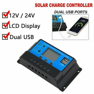 โซล่าชาร์จคอนโทรลเลอร์ Solar Charger Controller 60A 30A 20A 10A 12V 24V Battery Charger LCD