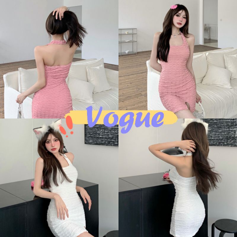 Vogue​🌟​พร้อมส่ง​🌟​เดรสไหมพรมคล้องคอ ลายน่ารักใส่สบายมาก (6066-1) -N