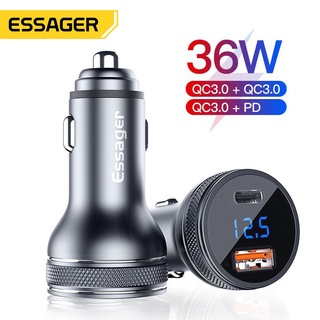 Essager Mini Type C ที่ชาร์จในรถ ชาร์จเร็ว USB 3.0 คู่ ชาร์จเร็ว สําหรับ iP Huawei Auto PD 3.0 ที่ชาร์จโทรศัพท์มือถือ