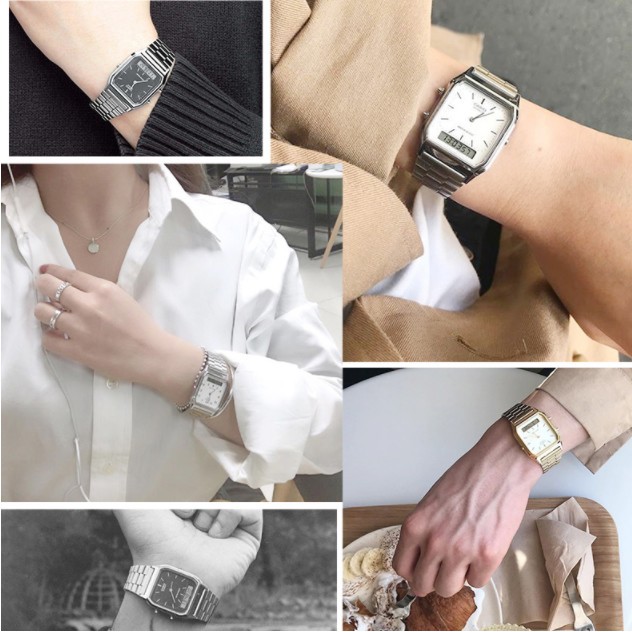 （สิงค้าขายดี）คาสิโอ นาฬิกาข้อมือผู้หญิง/ชาย สายสแตนเลส สายสเตนเลส รุ่น AQ-230A AQ-230GA, จัดส่งพร้อมกล่องคู่มือใบประกันศูนย์CMG 1ปี💯%