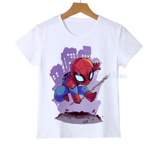 เสื้อยืด พิมพ์ลาย Spiderman Deadpool Iron Man The Flash Captain America แฟชั่นสําหรับเด็กผู้ชาย