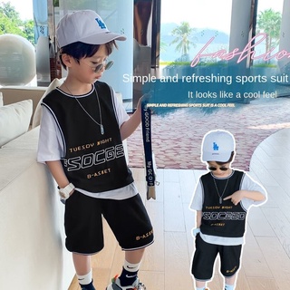 【พร้อมส่ง】ชุดเสื้อยืด กางเกงขาสั้น สองชิ้น แฟชั่นฤดูร้อน สําหรับเด็กผู้ชาย