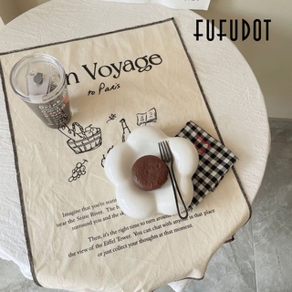 { SZ3B6C ลด500 } FUFUDOT ผ้าปูโต๊ะ Bon voyage to Paris ผ้ารองจาน พร็อพถ่ายภาพ ผ้าแขวน ผ้าปูโต๊ะฝรั่งเศส ผ้าเช็ดจาน