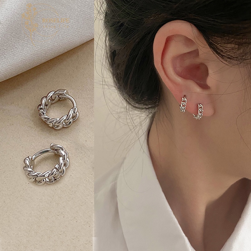 Roselife Vintage Small Twisted Chain Hoop Earrings for Women Girls 1 Pair