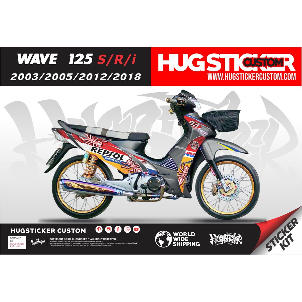 สติ๊กเกอร์ติดรถ สติ๊กเกอร์ เวฟ Honda Wave 125i/125i LED/125s/125r/125 ไฟเลี้ยวบังลม ลาย Repsol