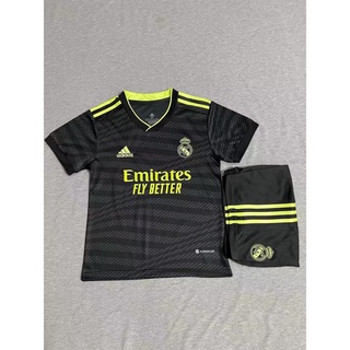 เสื้อกีฬาแขนสั้น ลายทีมชาติฟุตบอล Real Madrid Second Away และกางเกงขาสั้น สีดํา สําหรับเด็กผู้ชาย และผู้หญิง ไซซ์ 16-28 2223