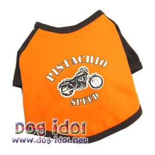 **ไซส์ 2** เสื้อยืดสุนัข ลายมอเตอร์ไซค์ สีส้ม