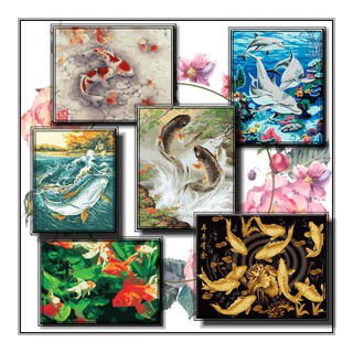 40*50 Cm Diy ภาพวาดสีน้ำมัน ภาพระบายสีตามตัวเลข Paint By Numbers Fish Auspicious