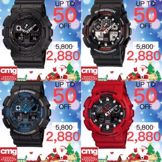 Sale50% : 2,899บาท  นาฬิกาขอมือCasio G-SHOCKรุ่นGA-100 กันน้ำได้200 เมตร GA-100B-4A แดงหน้าดำGA-100-1A4 ดำเข็มแดงGA-100-