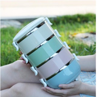 ปินโตแยกชั้น 4 ชั้น สีสันสวยงาม ปิ่นโตใส่อาหาร พร้อมส่ง
