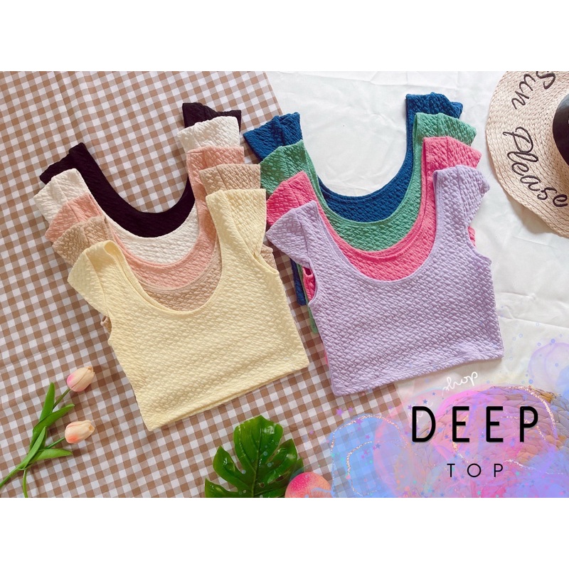 Diiz’s Deep Top เสื้อครอป คอยู คอลึก แขนเต่อ ผ้าอัดลายขนแกะ