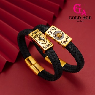 Ga Jewellery สร้อยข้อมือสเตนเลส 24k ชุบทอง จี้รูปกระทิงม้า สีดํา สไตล์เกาหลี แฟชั่นสําหรับผู้ชาย