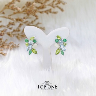 Top1Jewelry ต่างหูเงินแท้ พลอย Blue Topaz ,  Emerald แท้