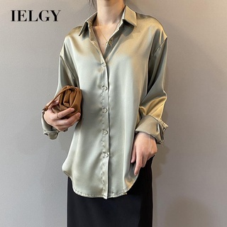 IELGY เสื้อเชิ้ตแขนยาว สีขาว เรียบหรู สําหรับผู้หญิง