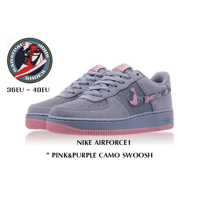 [ลด15% ใช้โค้ด INCJAM15]Nike Air Force1 "Pink&amp;purple Camo Swoosh"