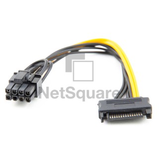 SATA Power Male 15 Pin to PCIe 8 Pin (6+2) สายไฟคอม Adapter Power Converter Cable