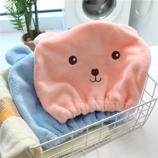 MICROFIBER หมวกผ้าขนหนูคลุมผมลายการ์ตูนหมีน่ารักสําหรับผู้หญิง