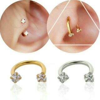 จิว จิวหู จิวเกือกม้าสแตนเลสแท้ เพชรหัวและท้าย ก้าน 1.2 mm เพชร 3 mm