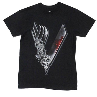 แขนสั้นcrew neckWanyg เสื้อยืดแขนสั้น คอวี พิมพ์ลาย Vikings Big สีดํา เหมาะกับของขวัญวันเกิด สไตล์คลาสสิก แฟชั่นยอดนิยม