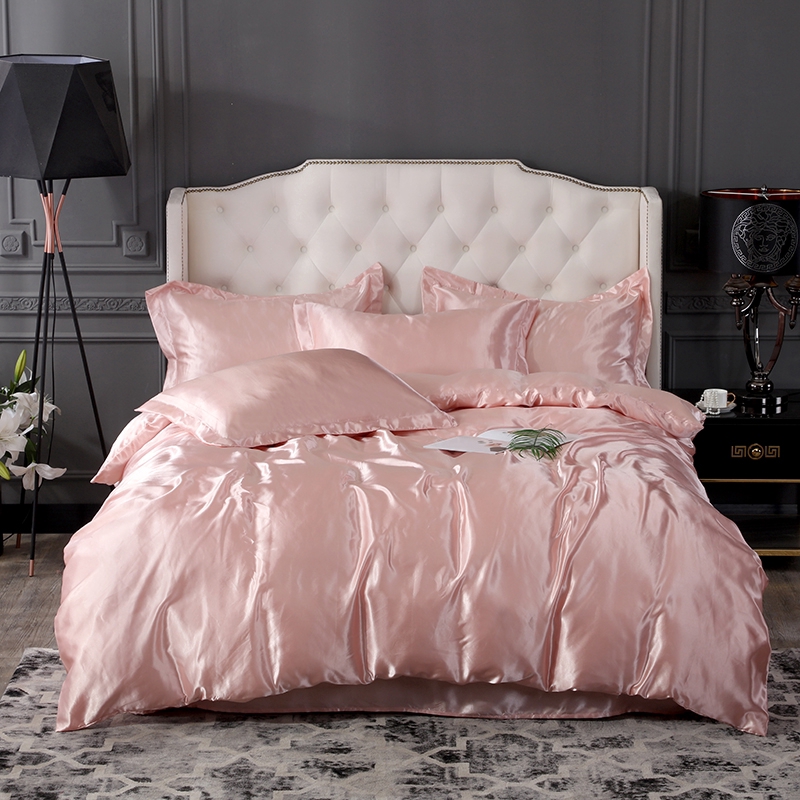 100% Silk Summer 4pcs Smooth Light Pink Bedding Set Bedsheet Flat ...