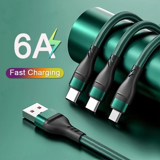 3 in 1 แบบพกพา 6A สายชาร์จเร็วมาก / Micro USB Type C ไนลอนถัก ถ่ายโอนข้อมูล สายชาร์จ สําหรับสมาร์ทโฟนทุกรุ่น