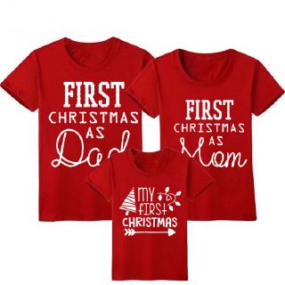 1pcs First Christmas As Mom Dad T-shirt Funny Family Matching Tshirt Mommy Daddy Baby Red T Shirt