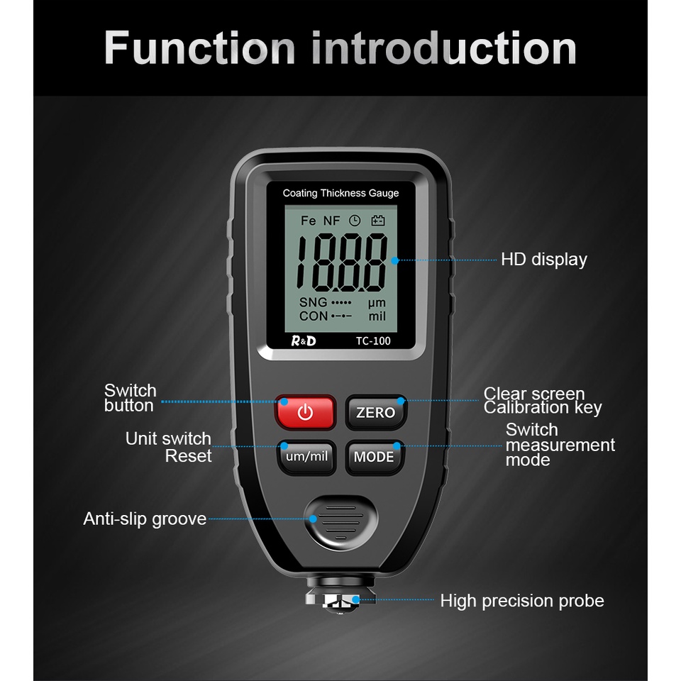 Rd TC100 เกจวัดความหนาเคลือบ 0.1 ไมครอน 0-1300 สําหรับทดสอบความหนาฟิล์ม ...