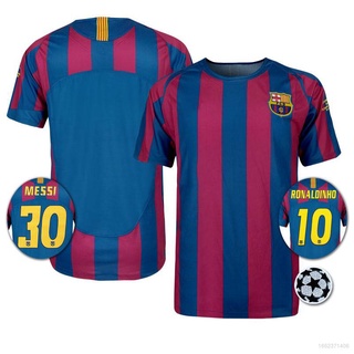 เสื้อกีฬาแขนสั้น ลายทีมชาติฟุตบอล Ronaldinho Messi Barcelona 2005-06 ชุดเหย้า สําหรับผู้ชาย และผู้หญิง