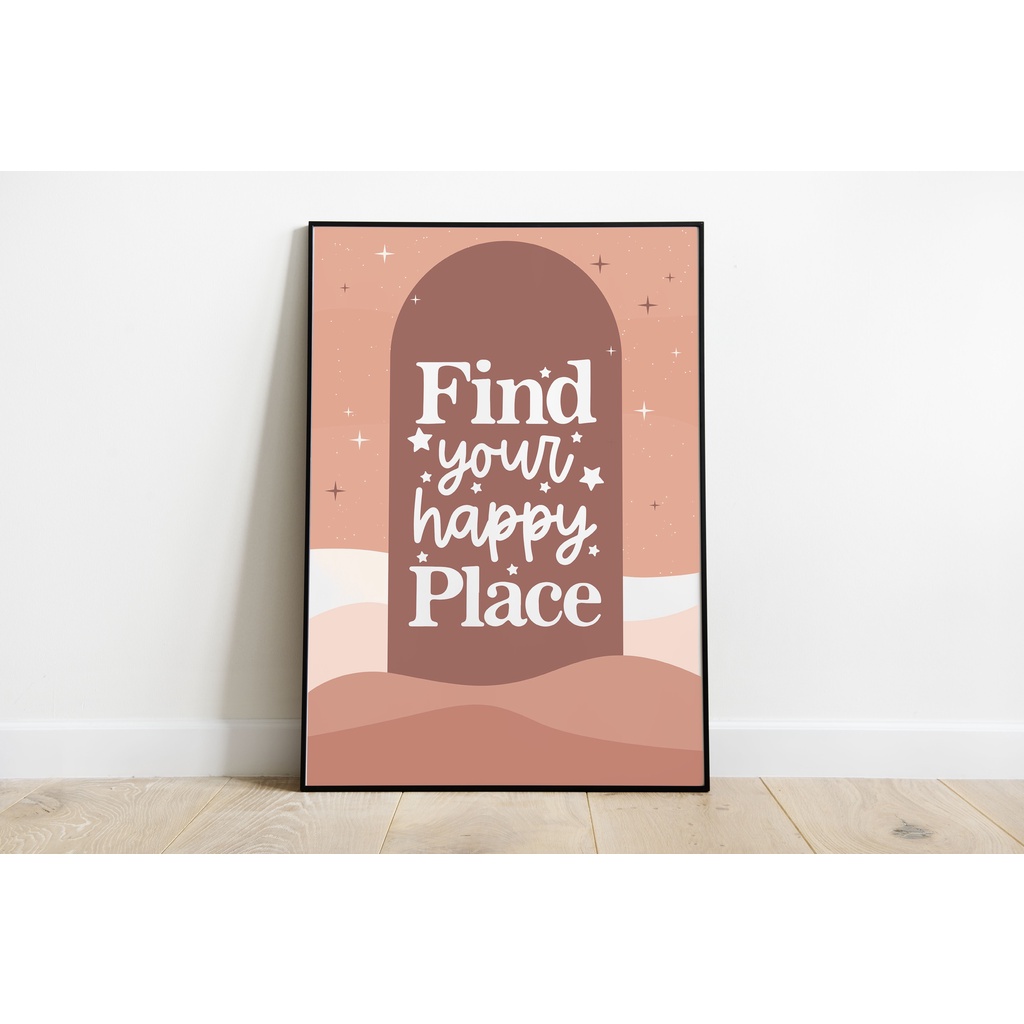 ค้นหา Happy Place Wall Art โปสเตอร์พิมพ์คําคมสร้างแรงบันดาลใจ Kata Motivasi Positif Home Deco Idea ข