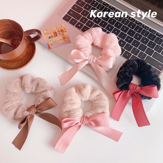  nnshop [พร้อมส่ง] ยางมัดผม กำมะหยี่ ใส่ข้อมือ korean style มีโบว์น่ารัก