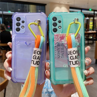 เคสโทรศัพท์มือถือ แบบใส พร้อมช่องใส่บัตร สําหรับ Samsung Galaxy A52 A72 S22 Ultra S20 FE