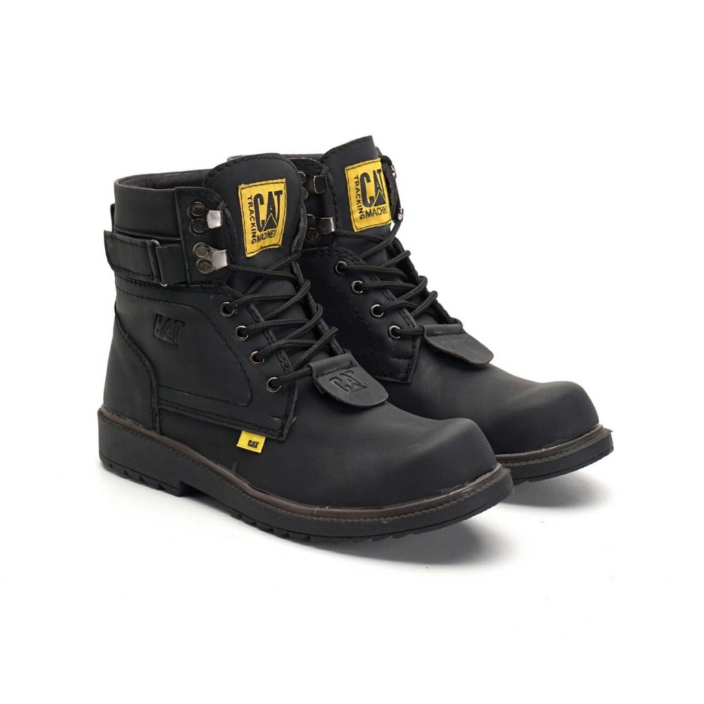 Hitam Mens BIker Boots Caterpillar Aliando Black Boots High Safety Boots