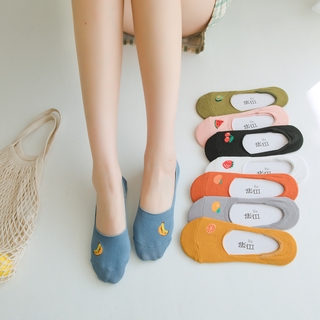 New Fruits No Show Socks Thin Cotton Women Invisible Socks Non Slip Boat Socks