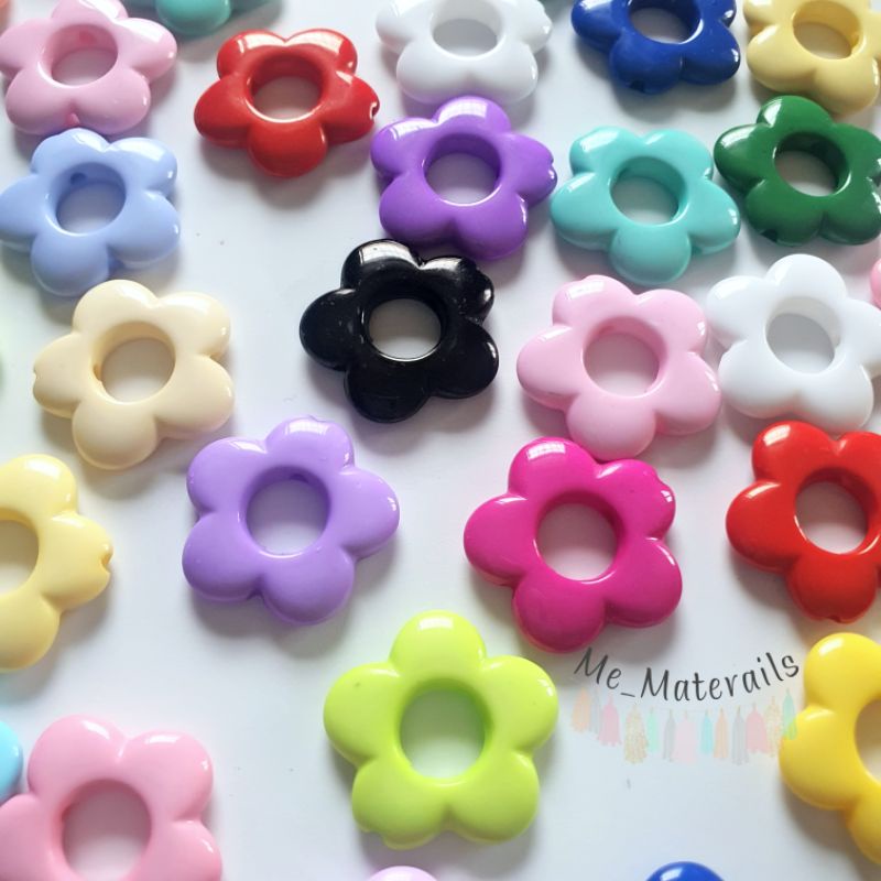 เกรดพรีเมี่ยม》ลูกปัดดอกไม้ทะลุ 17สี ขนาด 1.8cm.แพค 20 ชิ้น