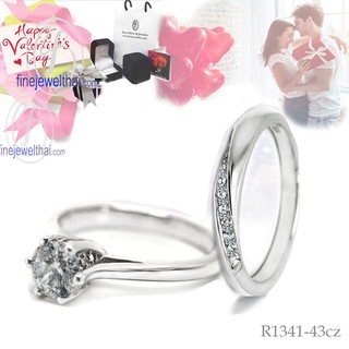 Finejewelthai แหวนเพชร-แหวนทองคำขาว-แหวนคู่-Couple-Diamond Cz-Silver-Wedding-Ring - Valentine Gift93