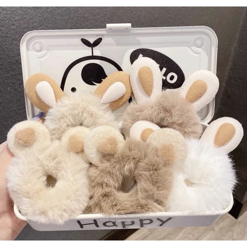 ยางมัดผมขนนิ่มมีหูมีอบอุ่นนํ้าตาลอ่อนน่ารัก(พร้อมส่งจากไทย)