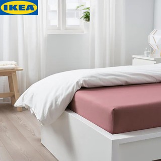 IKEA ULLVIDE อุลวีเด ผ้าปูเตียง ผ้าปูที่นอนรัดมุม, เทา ขาว ชมพูเข้ม น้ำเงินเข้ม ขนาด 3 ฟุต 5 ฟุต 6 ฟุต