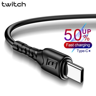 Twitch สายเคเบิล USB Type C TPE ทนทาน อุปกรณ์ 3A ชาร์จได้อย่างรวดเร็ว สำหรับ Samsung S10 S9 S8 Plus Huawei P30 Pro ขนาด 0.5 เมตร 1 เมตร 1 เมตร สีดำ สีขาว สีแดง สีเขียว