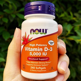 วิตามินดี 3 Vitamin D-3 High Potency 5,000 IU 240 Softgels (Now Foods®) D3 ช่วยเสริมภูมิ 5000IU