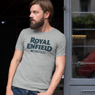 คอลูกเรือเสื้อยืดคอกลมเสื้อยืด พิมพ์ลาย Royal Riders Enfield สไตล์วินเทจ คลาสสิก ย้อนยุค สีเทาผ้าฝ้ายแท้