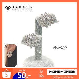 Moment ต่างหูcz C0002-S ก้านเงินแท้ 92.5% Nickle Free ต่างหูออกงาน