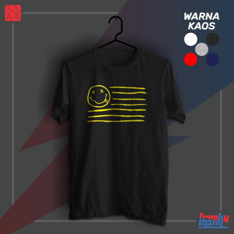 Nirvana Band America Flag Smile Logo Grunge T-Shirt, Cool, Good Distro Shirt
