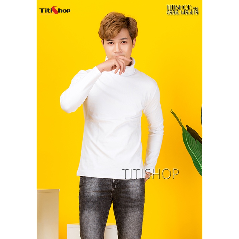 เสื้อยืดแขนยาวผู้ชาย ATN101 คอปกสูงสีขาว