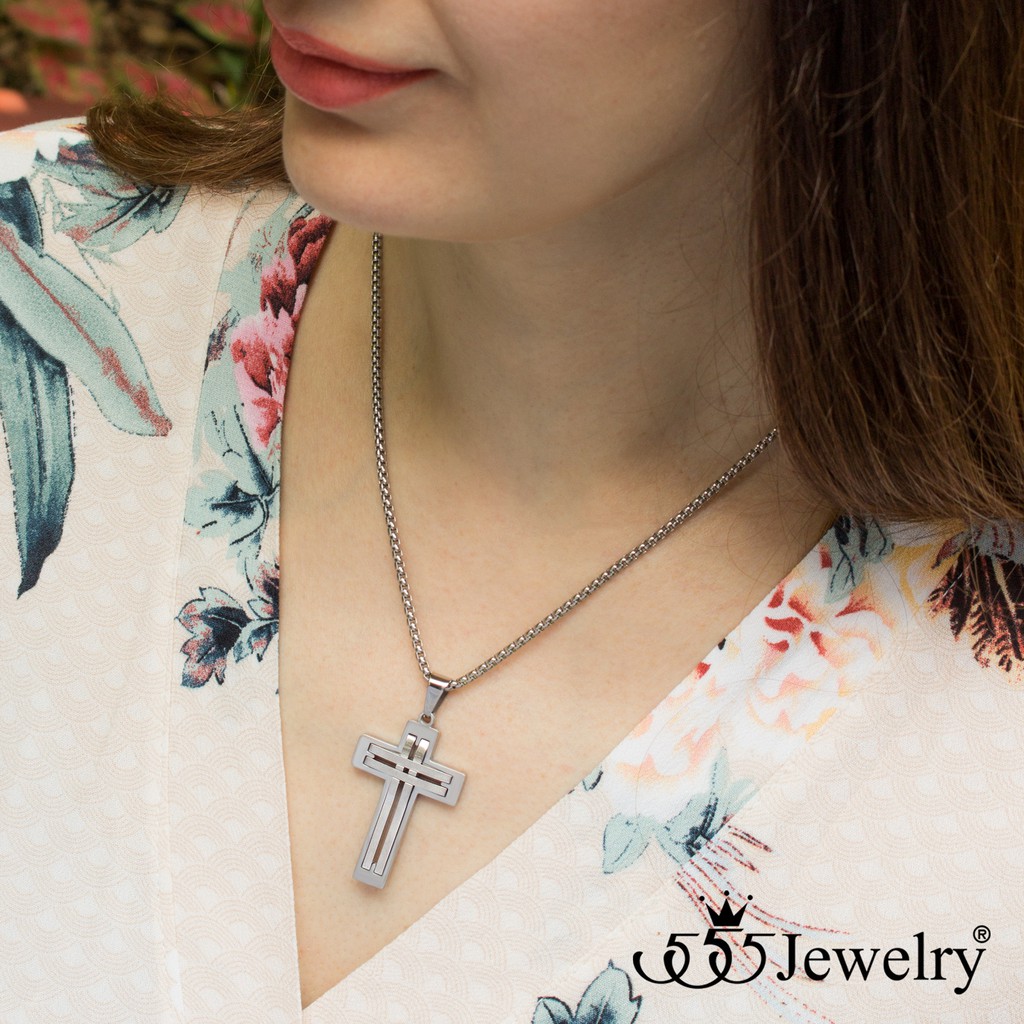 555jewelry สร้อยคอพร้อมจี้สแตนเลส รูปไม้กางเขน ดีไซน์ Unisex รุ่น MNC-P933 - จี้สร้อยคอแฟชั่น จี้ห้อยคอ จี้สแตนเลส (P28)