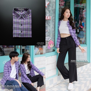 CAMISA BRAND เสื้อเชิ้ตวินเทจ สีม่วง(VS203) ผ้าCotton เสื้อทำงาน เสื้อใส่เที่ยว