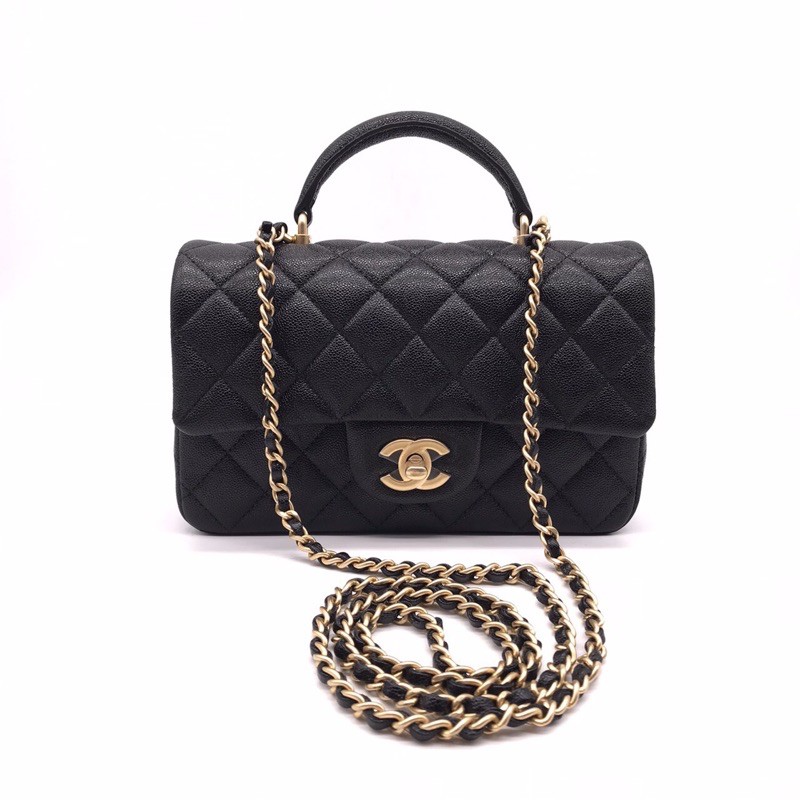 ❤️New Chanel Mini8" with handle caviar Black ghw Holo31 fullset ori rec