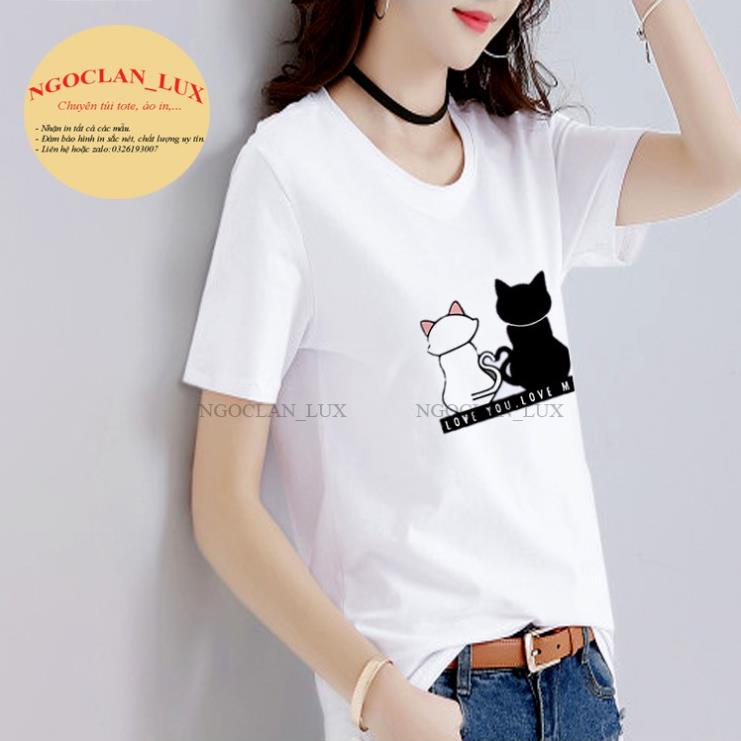 OOVESIZE SHORT-SLEEVE เสื้อยืดผู้หญิง เสื้อยืด พิมพ์ลายแมว LT002