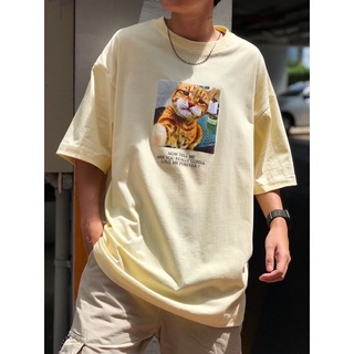 【Hot】เสื้อยืด OVERSIZE ลาย Tell me (แมวส้ม)