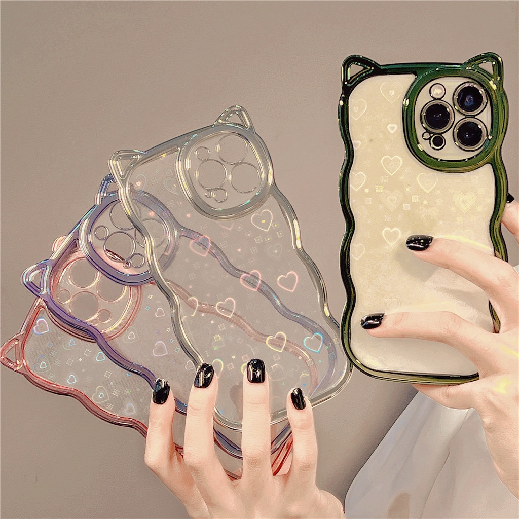 เคสโทรศัพท์มือถือ TPU แบบนิ่ม ลายหูแมว ชุบไฟฟ้า สําหรับ iphone 15 Pro Max 14 Pro Max 13 Pro Max 12 Pro Max